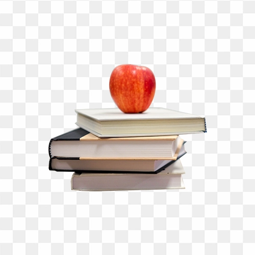 Back to school png image with books and apple